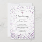 水彩デリケートパープルフラワーズ《キリスト教》洗礼式や命名式 招待状 (正面)