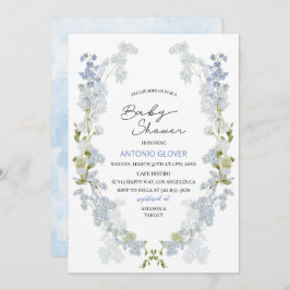 水彩デルフィニウムの青い花　ベビーシャワー 招待状