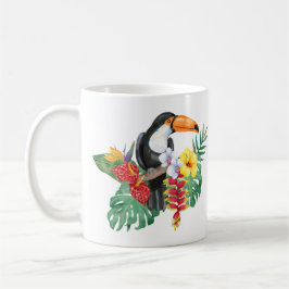 水彩トゥーカンと熱帯の花 コーヒーマグカップ