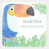 水彩トゥーカン誕生日 スクエアシール (正面)