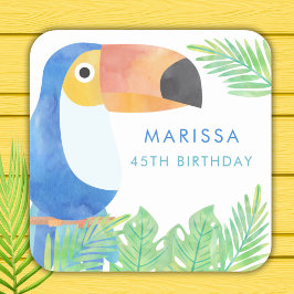 水彩トゥーカン誕生日 スクエアシール