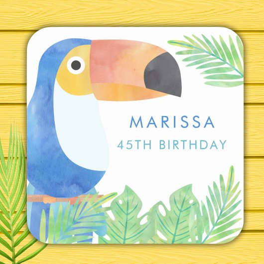 水彩トゥーカン誕生日 スクエアシール