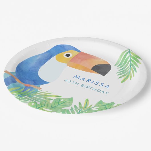 水彩トゥーカン誕生日 ペーパープレート (アングル)