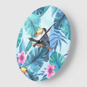 水彩トゥーカン：熱帯シームレス ラージ壁時計 (傾斜)