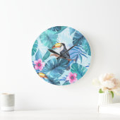 水彩トゥーカン：熱帯シームレス ラージ壁時計 (ホーム)