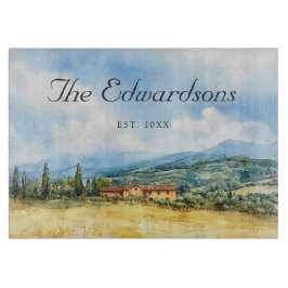 水彩トスカーナ地中海のファミリー名 カッティングボード