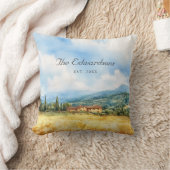 水彩トスカーナ地中海のファミリー名 クッション (ブランケット)