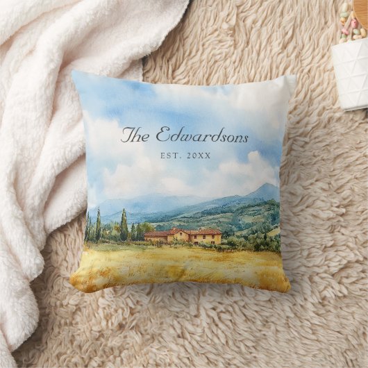 水彩トスカーナ地中海のファミリー名 クッション (ブランケット)