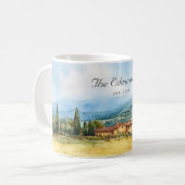 水彩トスカーナ地中海のファミリー名 コーヒーマグカップ (正面左)