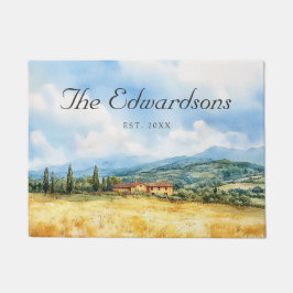 水彩トスカーナ地中海のファミリー名 ドアマット