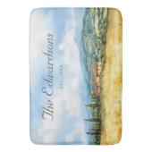 水彩トスカーナ地中海のファミリー名 バスマット (正面縦)