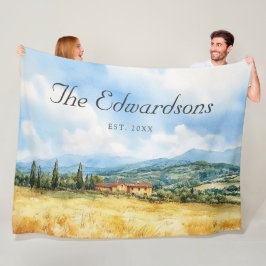 水彩トスカーナ地中海のファミリー名 フリースブランケット