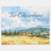 水彩トスカーナ地中海のファミリー名 フリースブランケット (正面(横))