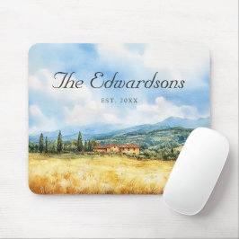 水彩トスカーナ地中海のファミリー名 マウスパッド