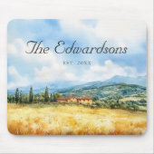 水彩トスカーナ地中海のファミリー名 マウスパッド (正面)