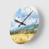 水彩トスカーナ地中海のファミリー名 ラウンド壁時計 (傾斜)