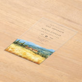 水彩トスカーナ イタリア 目的地 ウェディング アクリル招待状 (レイダウン)