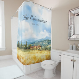 水彩トスカーナ メディテレーニアンファミリー ネーム シャワーカーテン