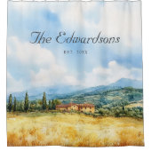 水彩トスカーナ メディテレーニアンファミリー ネーム シャワーカーテン (正面)