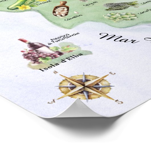 水彩トスカーニィ 食べ物と名所の地図 ポスター (角)