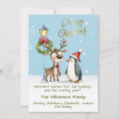 水彩トナカイお洒落ペンギンクリスマス シーズンカード (正面)