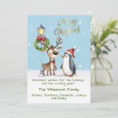 水彩トナカイお洒落ペンギンクリスマス シーズンカード (スタンド正面)