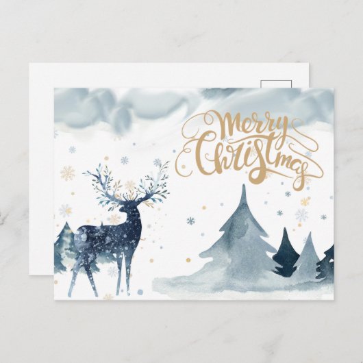 水彩トナカイのクリスマスポストカード インビテーションポストカード (正面/裏面)