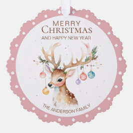 水彩トナカイのピンクのクリスマスオーナメントカード オーナメントカード