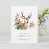 水彩トナカイのポインセチアのクリスマスリーフ シーズンカード (スタンド正面)