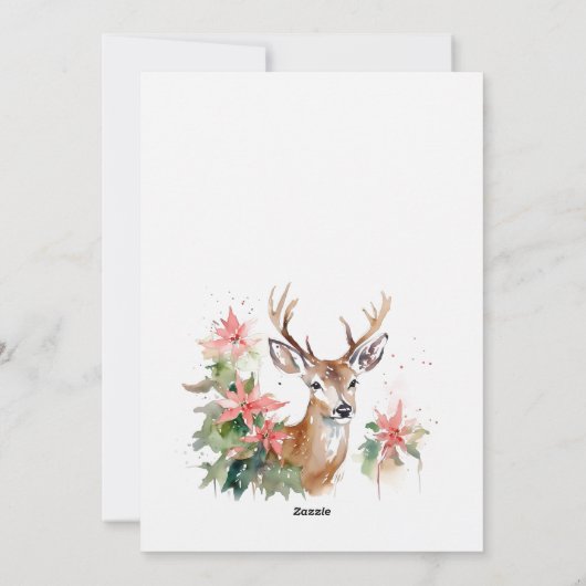 水彩トナカイのポインセチアのクリスマスリーフ シーズンカード (裏面)