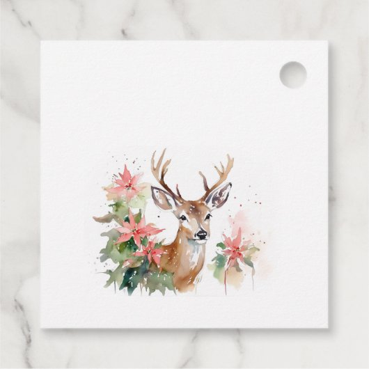 水彩トナカイのポインセチアのクリスマスリーフ フェイバータグ (裏面)