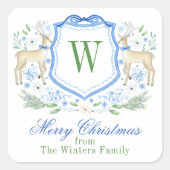 水彩トナカイのモノグラムクレストクリスマス スクエアシール (正面)
