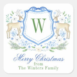 水彩トナカイのモノグラムクレストクリスマス スクエアシール