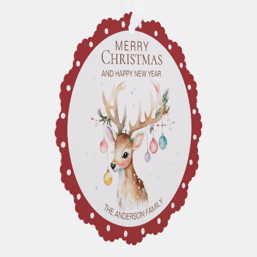 水彩トナカイ赤クリスマスオーナメントカード オーナメントカード (右)