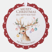 水彩トナカイ赤クリスマスオーナメントカード オーナメントカード (正面)