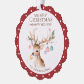 水彩トナカイ赤クリスマスオーナメントカード オーナメントカード (左)