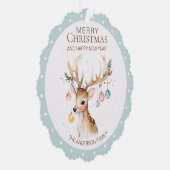 水彩トナカイ青クリスマスオーナメントカード オーナメントカード (右)
