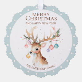 水彩トナカイ青クリスマスオーナメントカード オーナメントカード