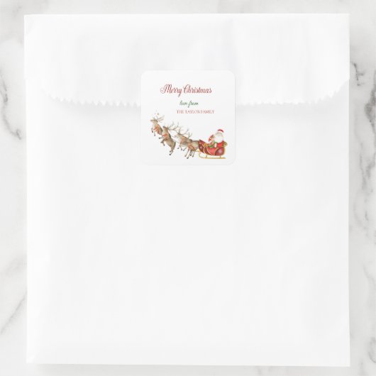 水彩トナカイSanta Clausそりのクリスマス スクエアシール (バッグ)