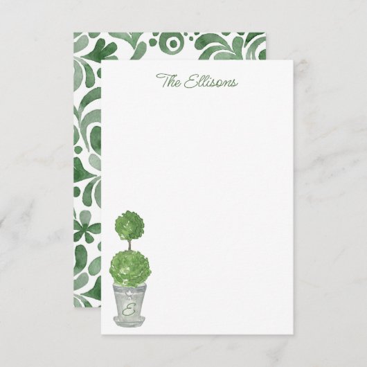 水彩トピアリモノグラムのーノートカード サンキューカード (正面/裏面)