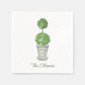 水彩トピアリモノグラムの スタンダードカクテルナプキン (正面)