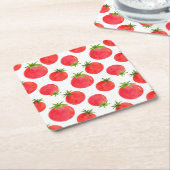 水彩トマト模様 スクエアペーパーコースター (アングル)