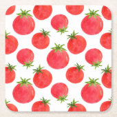 水彩トマト模様 スクエアペーパーコースター (正面)