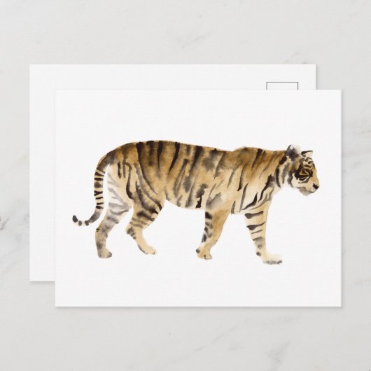 水彩トラの歩行 ポストカード (正面/裏面)