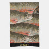 水彩トラウト柄フィッシャーマンシェフ調理師 キッチンタオル (縦)