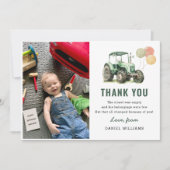 水彩トラクター誕生日パーティーの写真 サンキューカード (正面)