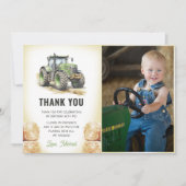 水彩トラクター誕生日パーティーの写真 サンキューカード (正面)