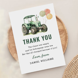 水彩トラクター誕生日パーティー サンキューカード