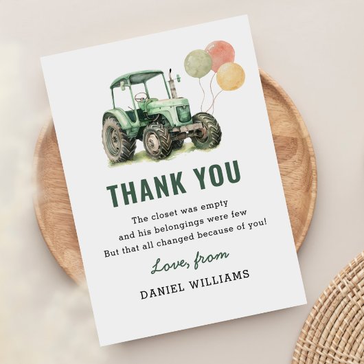 水彩トラクター誕生日パーティー サンキューカード