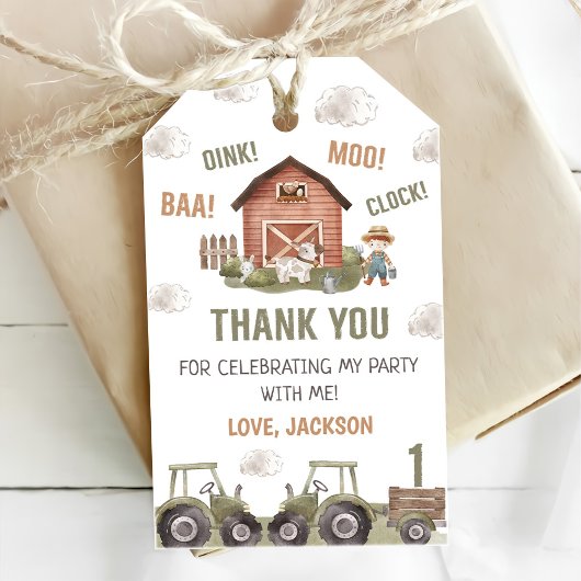 水彩トラクター ファーム 1歳の誕生日 ギフトタグ